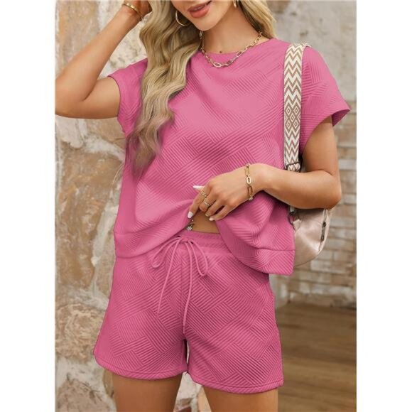 Women's 2-Piece Sweatsuit - Casual Pullover Top & Drawstring Shorts Lounge‎ Set - Picture 4 of 6